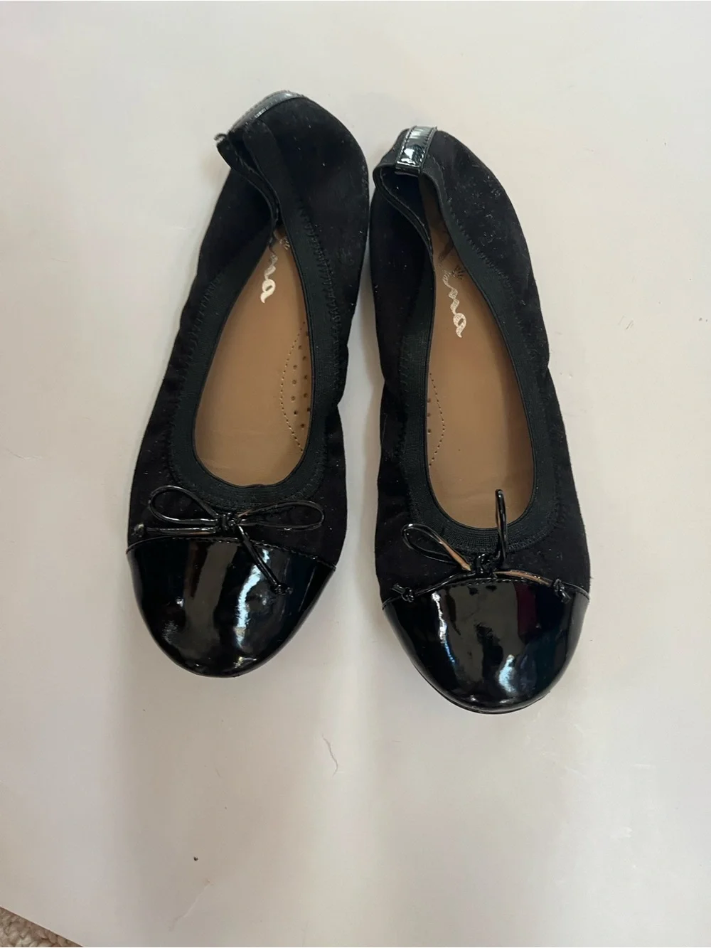 Nina Black Girls Ballet Flats with Patent Toe